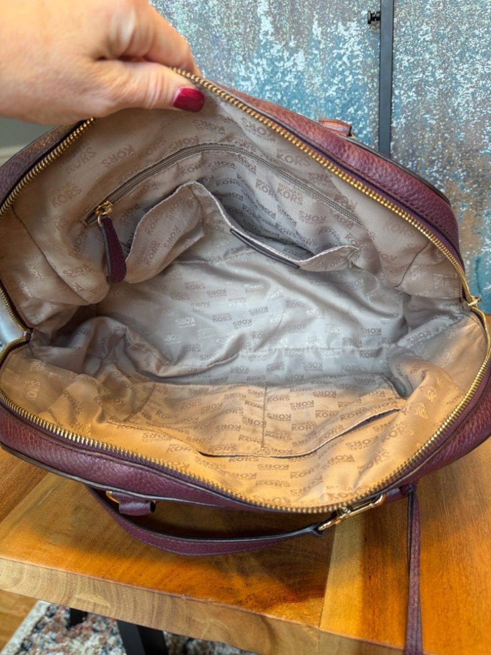 Michael Michael Kors Y2K Pebbled Leather Satchel Crossbody Purple/Gold (GUC) - Picture 16 of 17